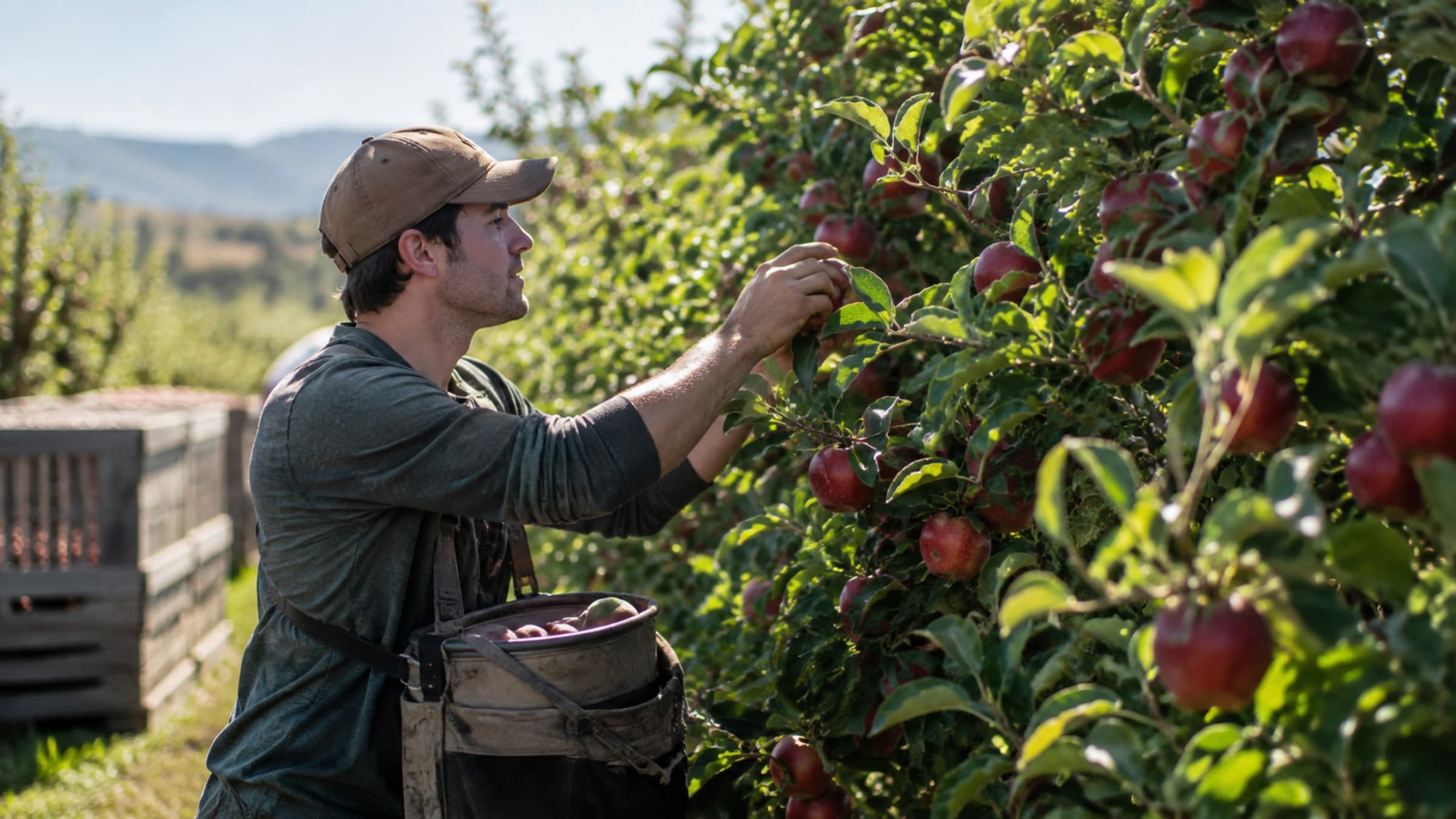 Backpacker doing farm work